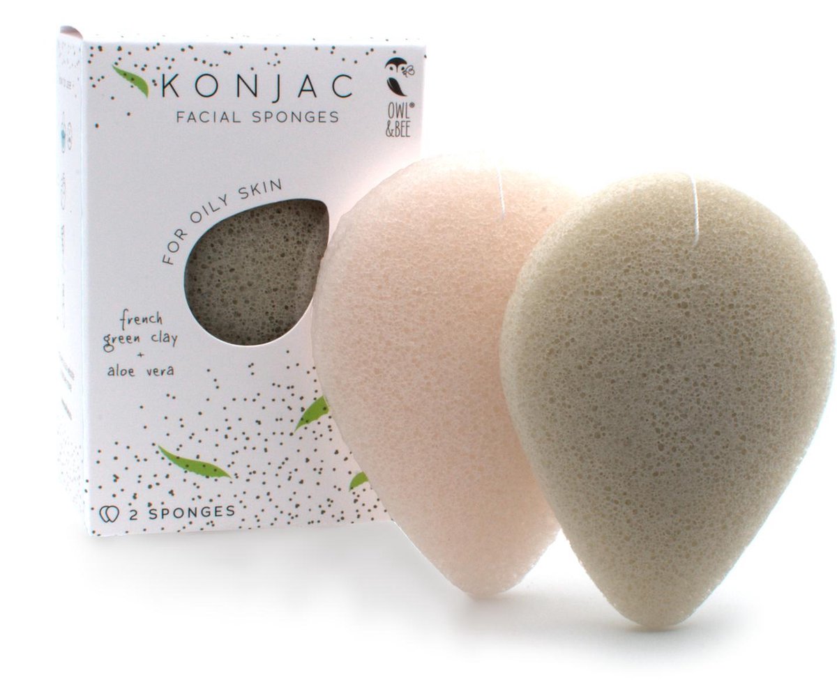 Goedkoopste Owl & Bee® Konjac gezichtssponzen - Voor vette huid - Met Franse groene klei en aloe vera - 2 stuks - Vegan gecertifieerd