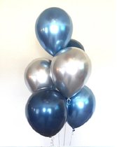 Luxe Metallic Ballonnen - Zilver / Donker Blauw / Licht Blauw - Set van 9 Stuks - Geboorte - Babyshower - Bruiloft - Valentijn - Verjaardag