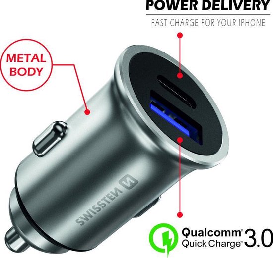 Chargeur de voiture suisse - 2 ports - Chargeur Swissten - Charge Quick USB  3.0 et... | bol.com