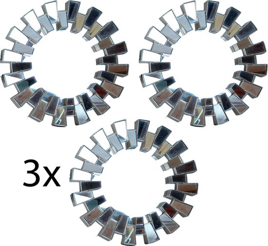 Set van 3 ronde wandspiegels - met facetten (2) - zilverkleurig - dia 25 x 2 cm - Wanddecoratie - Woonaccessoires
