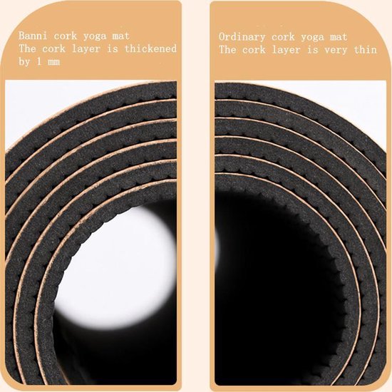 TDR - Yoga mat - Natuurlijk kurk en TPE - vrij van schadelijke stoffen, hypoallergeen en 100% (biologisch) afbreekbaar - zeer geschikt voor Yin Yoga en Kundalini Yoga met draagtas met draagtas en draagband- 183x66x0,5 cm - houdingslijn motief van TD — afbeelding 3