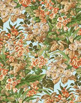 Bloemen behang Profhome BA220022-DI vliesbehang hardvinyl warmdruk in reliëf gestempeld met bloemen patroon mat blauw lichtblauw groen oranje 5,33 m2