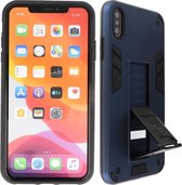 Stand Shockproof Telefoonhoesje - Magnetic Stand Hard Case - Grip Stand Back Cover - Backcover Hoesje voor iPhone Xs Max - Navy