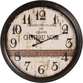 HAES DECO – Grote Retro Vintage Wandklok - Wijzerplaat met Cijfers en bedrukking "Chateau Noir" - Grote Klok zonder tikgeluiden - van Metaal - formaat diameter 64 cm, dikte 10 cm. - WCL0171