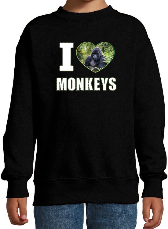 I love monkeys sweater met dieren foto van een Gorilla aap zwart voor kinderen - cadeau trui apen liefhebber - kinderkleding / kleding 152/164