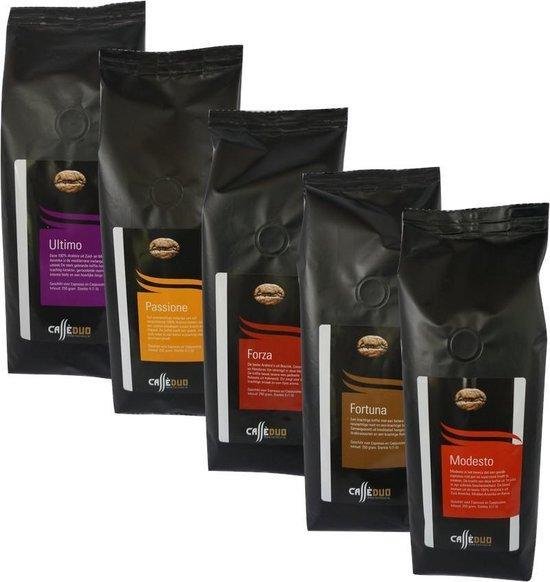 10. Proefpakket Koffiebonen - Caffè Duo - 5 x 250 gram - inclusief 100% arabica melanges