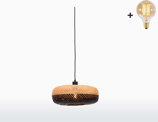 Hanglamp - PALAWAN - Zwart/Naturel Bamboe - Small (40x15cm) - Met LED-lamp