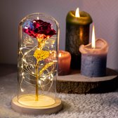 Gouden roos in glazen stolp met LED - Beauty and the Beast roos - Valentijnsdag - Trouw & Liefde Cadeau - Cadeau voor haar - Moederdag cadeautje - Huwelijkscadeau