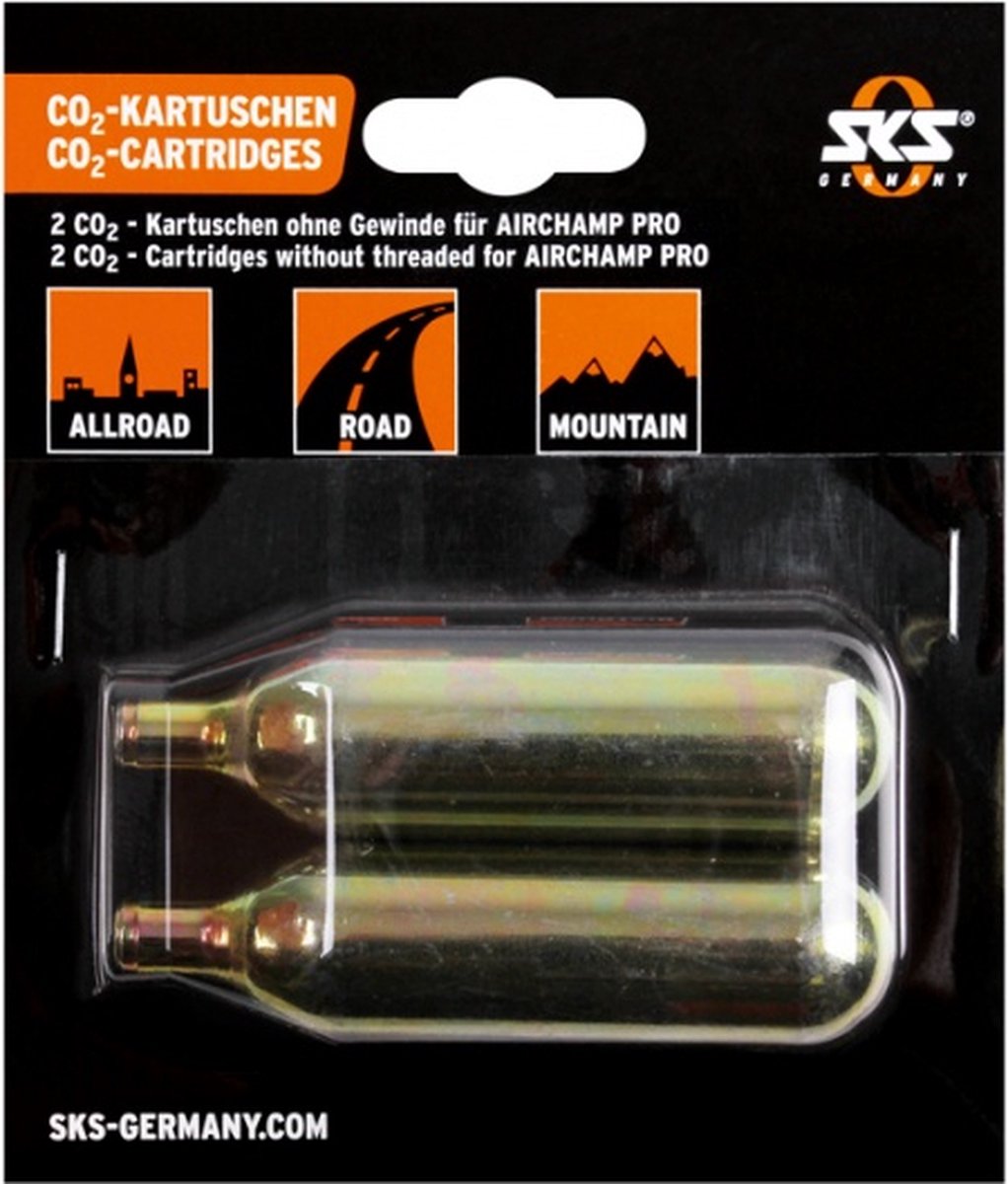 SKS Co2 Patronen voor fietspomp - 16 Gram - Zonder Schroefdraad - 2 Stuks