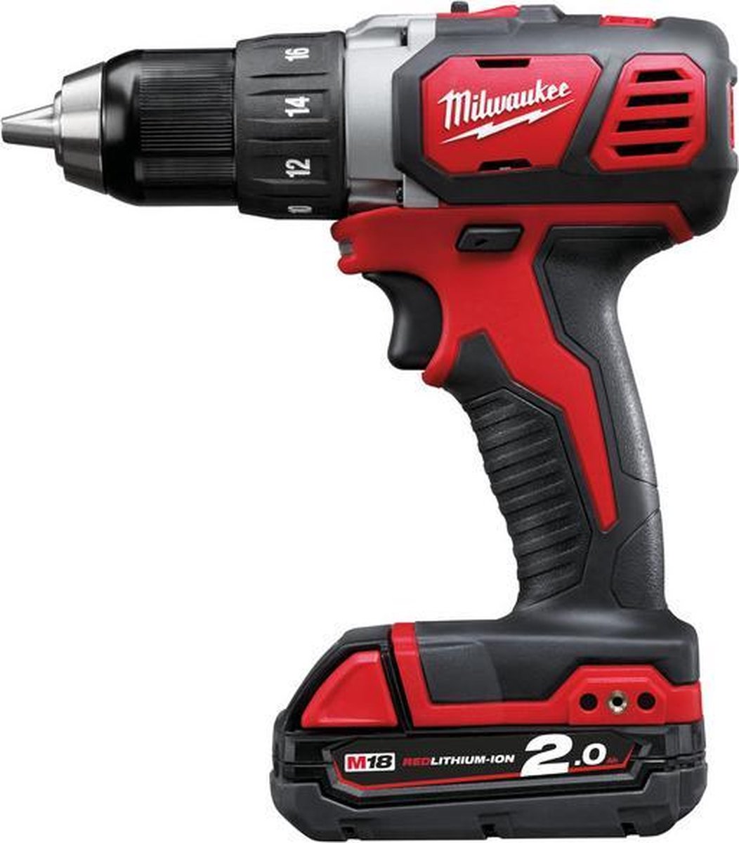 Milwaukee M18 BDD-202C 18 Volt schroefboormachine met 2x 2.0Ah accu en lader in koffer