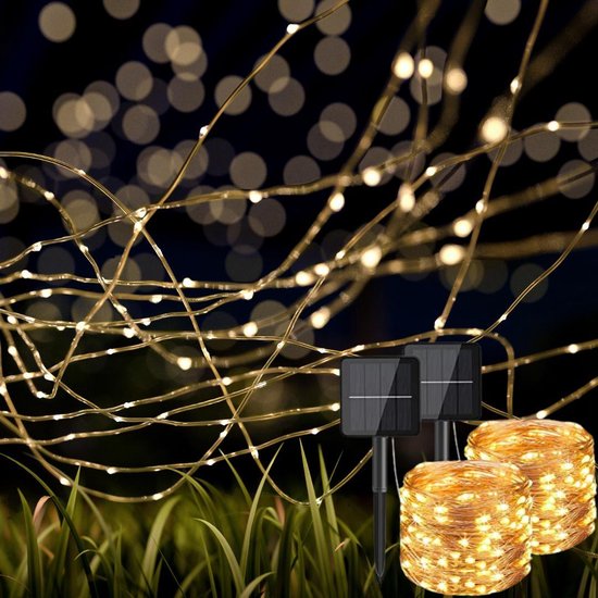Éclairage solaire de jardin - Guirlandes lumineuses - 150 LED - Cordon d'éclairage extérieur de 16,5 mètres - Lumière Wit chaude