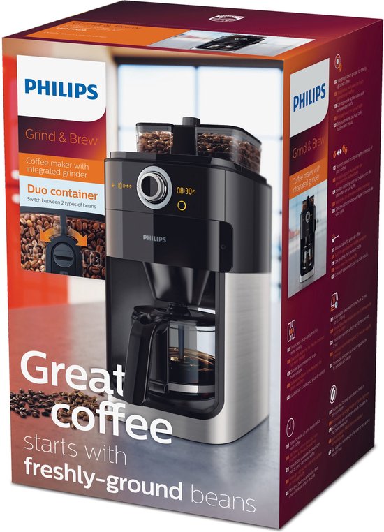 Afmetingen - Philips HD7769/00 - Philips Grind & Brew HD7769/00 - Koffiezetapparaat - Zwart, metaal