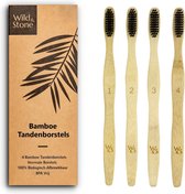 Wild & Stone – Bamboe Tandenborstel Medium – 4 Stuks – Houtskool - Volwassenen - Eco – Duurzaam