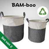 BAM-Boo Wasmand – SET van 2 - EXTRA VOORDELIG - Waterdichte multifunctionele trendy Bamboe waszak – Zwart - 43L  & 32L– 100% Duurzaam en Stijlvol - Opbergmand - Handvaten – Opvouwb