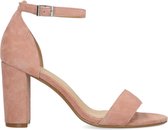 Manfield - Dames - Roze suède sandalen met hak - Maat 42