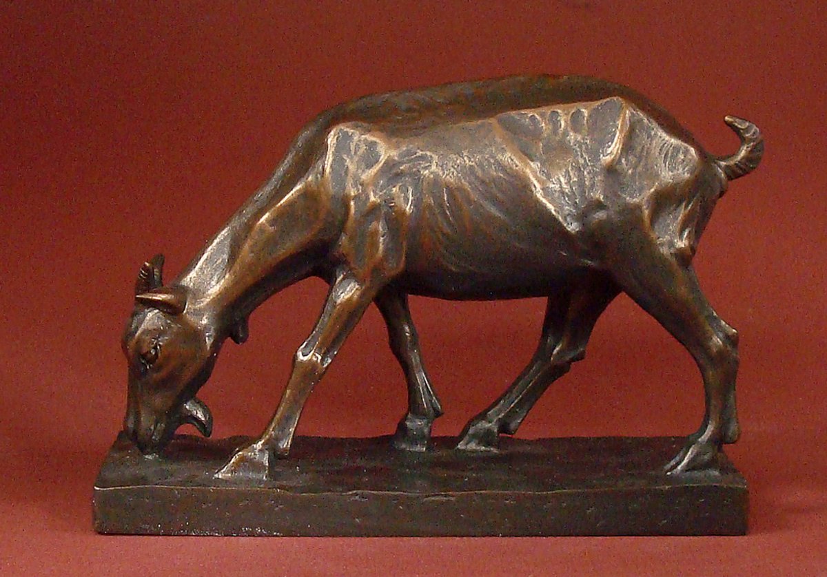 Les Animaliers - Pierre Jules Mene - De koperen kleur - geit etend - 9 cm hoog