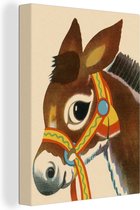 Canvas Schilderij Een illustratie van de kop van een ezel - 30x40 cm - Wanddecoratie