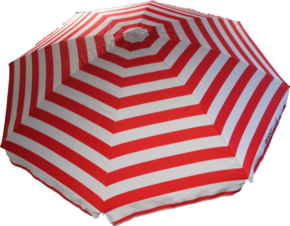 Banz - UV Strand parasol - 165/200cm x 180cm - Rood/Wit gestreept - maat Onesize