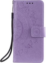 Shop4 - Samsung Galaxy A12 Hoesje - Wallet Case Mandala Patroon Paars