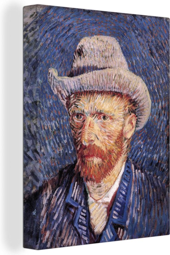 Canvas Schilderij Zelfportret met grijze vilthoed - Vincent van Gogh -  60x80 cm -... | bol.com