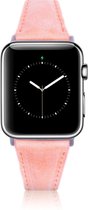 Geschikt voor Apple Watch Bandje - Salmon Roze - Full-Grain Leer - 42/44/45/49mm - incl. Black Connectors Met Gesp - Oblac®