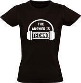 The answer is techno Dames t-shirt | dj | muziek | techno | technomuziek | festival | grappig | cadeau | Zwart