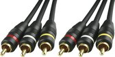 DELTACO MM-28A, Audio / video kabel 2x 3 RCA, verguld, zwart, 3m