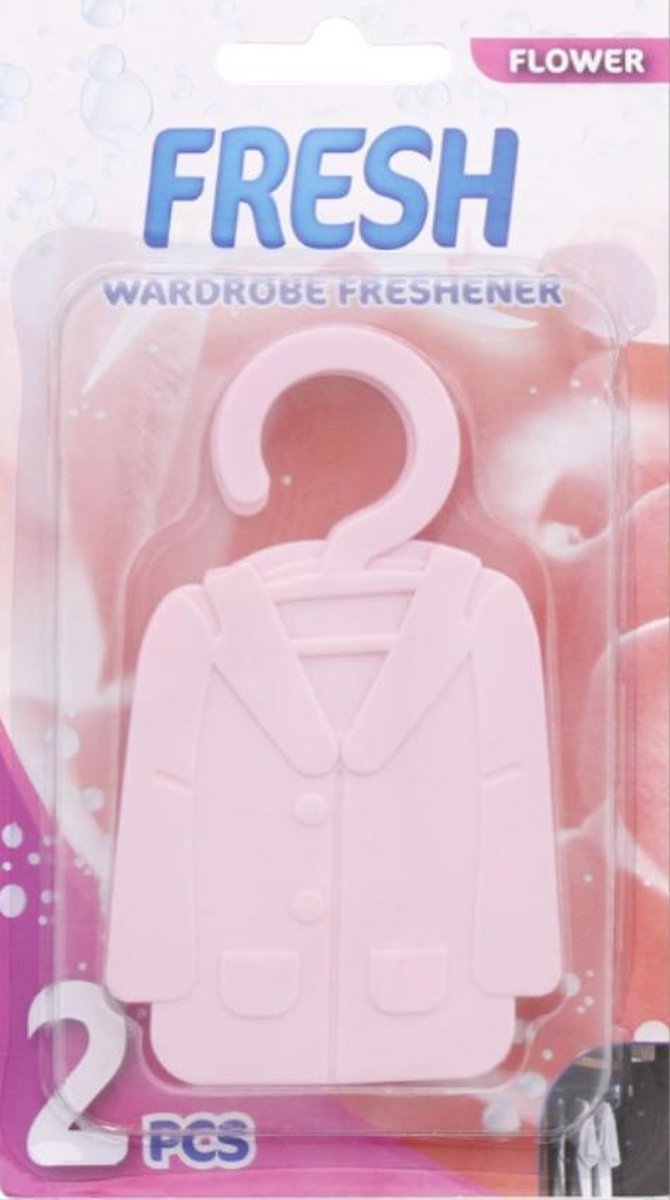 Fresh Kleding- Luchtverfrisser- Kast verfrisser- 2 stuks verfrisser- Hangers- Geur Flower- Kleur Roze.