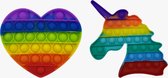 An Phu  Set van 2 Pop It Fidget Toy regenboog unicorn rainbow  + regenboog hart rainbow