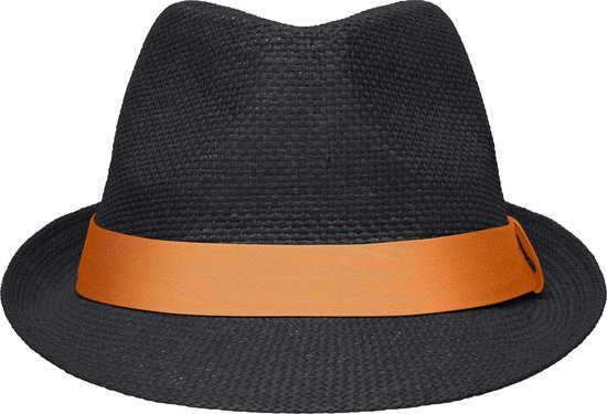 Street style trilby hoedje zwart en oranje S/m (56 cm)