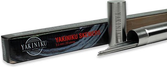 YAKINIKU - Vleesnaalden - 2.5mm - 20 Stuks - RVS - Ultradun - Zilver - Inclusief Luxe Opbergkoker - Te Gebruiken Met Tafelgril - Hibachi - Shichirin - Voor Vlees Vis Groente - BBQ Accessoires