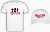 Wit T shirt met Logo “ Stranger Thing / Friends Don't Lie “ Size L + Pet