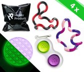 Happy products fidget toys pakket - 4 stuks - pop it - simple dimple - onder de 15 euro - fidget tangle - sinterklaas cadeautjes