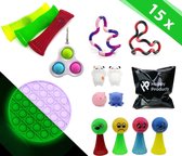 Fidget toys pakket - 15 stuks - mochies - squishy dieren - slijm animal - pop it - simple dimple - marble and mesh - fidgets - tangle - squishies - sinterklaas cadeautjes