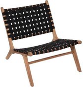 Trend lounge relax stoel van teak en nylon L. 65 x D. 80 x H. 71 cm zithoogte 38 cm - Zwart