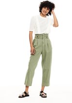 Garcia groene high waist cropped paperbag broek lyocell katoen wijde pijp - valt kleiner - Maat L