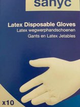 Latex wegwerp handschoenen - licht gepoederd - wit - universeel - 10 stuks - sanyc - maat m-l
