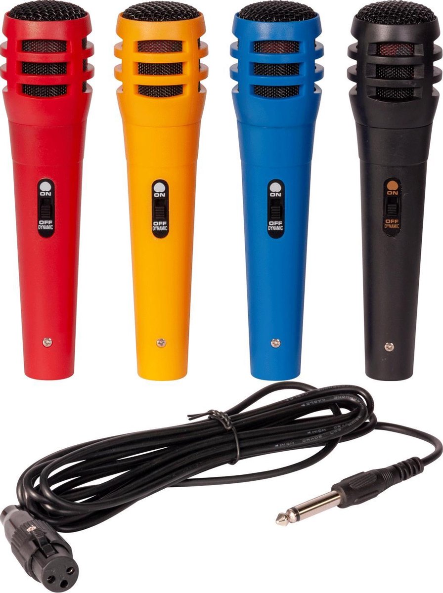 Set van 4 gekleurde microfoons met kabel 6.3mm Jack