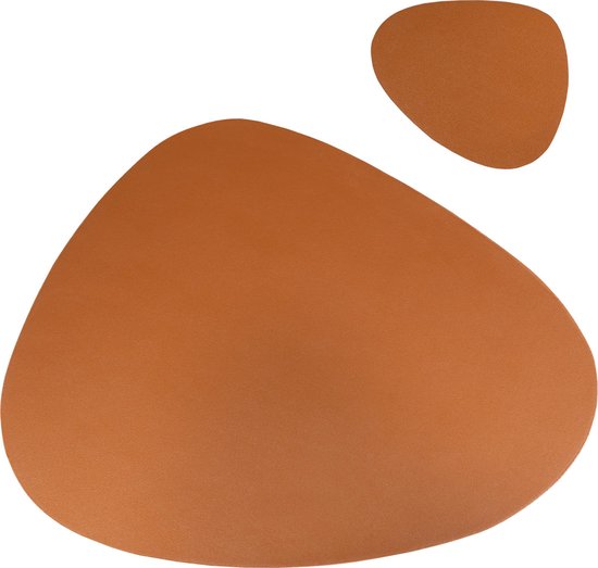 Set Krumble comprenant un set de table et un sous-verre, forme goutte, marron.