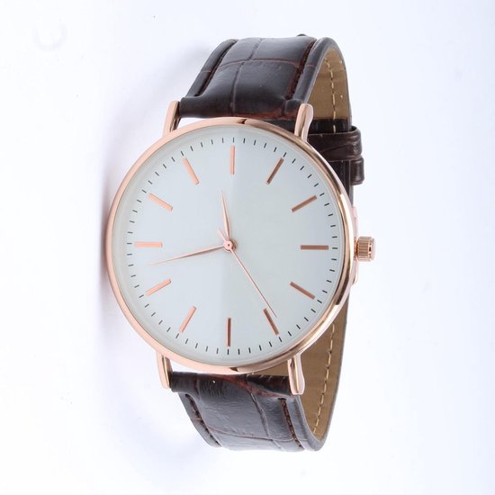Brigada - unisex horloge - bruine crocoprint horloge band - lederen horlogeband - quartz uurwerk