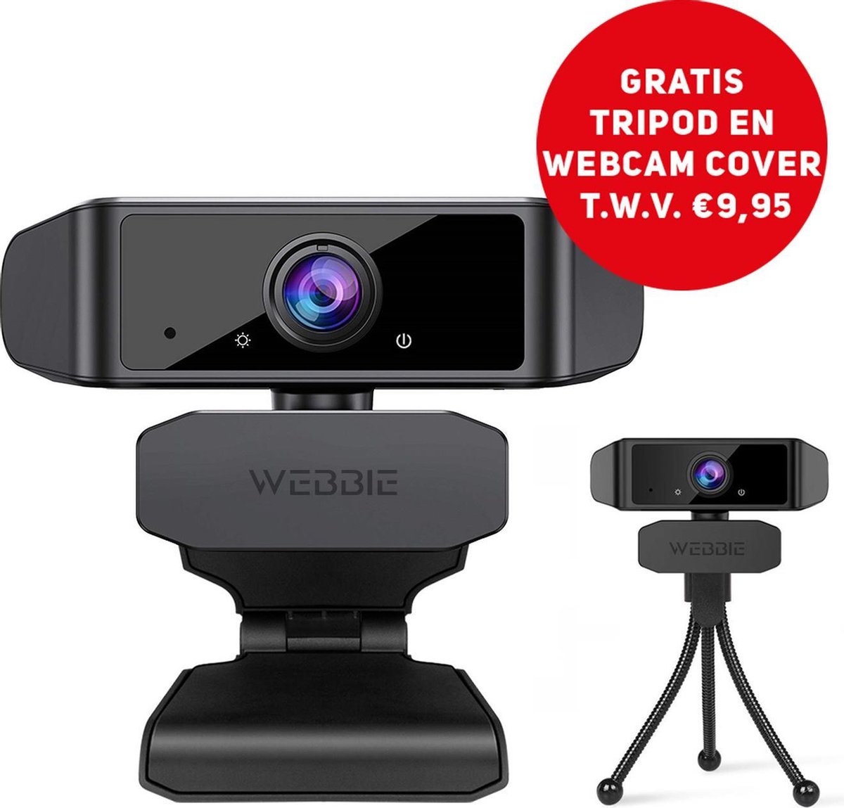 Webbie Webcam Voor PC- Webcam Met Microfoon - Webcams - Thuiswerken - Full HD 1080P Voor Helder Beeld en Geluid - Geschikt voor Windows en Mac - Inclusief Gratis Tripod