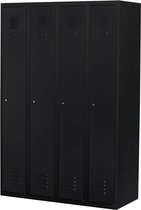 Lockerkast metaal met slot | Stalen lockerkast | Locker 4 deurs 4 delig | Zwart | 180x120x50 cm | LKP-1004