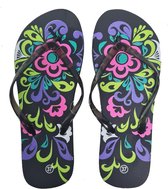 Sorprese – slippers – Flowers zwart – maat 37 – slippers dames – teenslippers - badslippers
