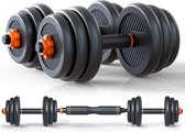 Barbell Set Halterstang Set met 30kg gewichten - Verstelbaar - Incl. Stang - Met dumbbell en kettlebell set - Voor fitness thuis
