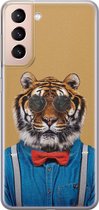 Samsung Galaxy S21 hoesje siliconen - Tijger hipster - Soft Case Telefoonhoesje - Print / Illustratie - Bruin