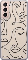 Samsung Galaxy S21 Plus hoesje siliconen - Abstract gezicht lijnen - Soft Case Telefoonhoesje - Print / Illustratie - Beige