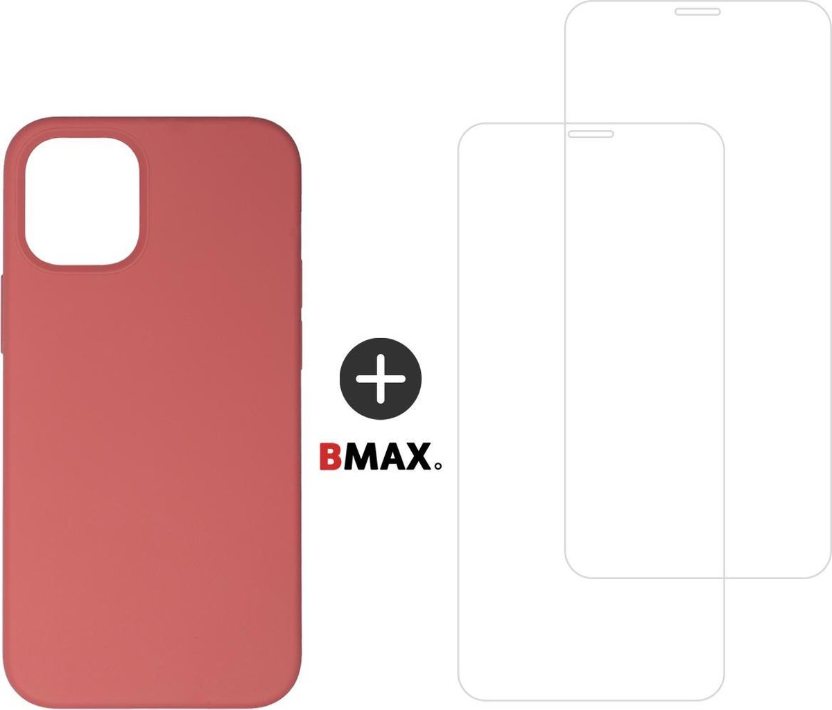 BMAX Telefoonhoesje geschikt voor iPhone 12 Pro - Siliconen hardcase hoesje roze - Met 2 screenprotectors