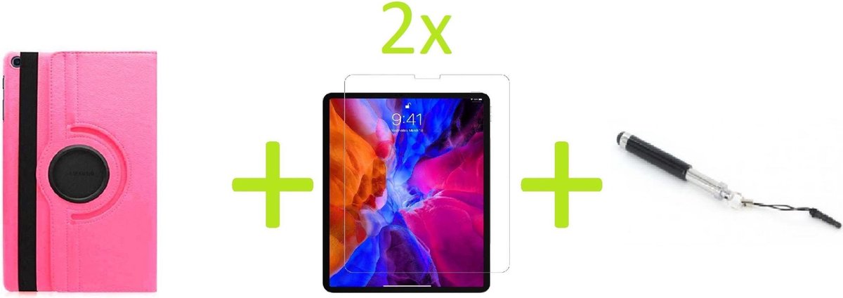 Book Cover Geschikt voor: Samsung Galaxy Tab A7 10.4 (2020) Multi Stand Case - 360 Draaibaar Tablet hoesje - Tablethoes - Donkerroze + 2x Screenprotector + Stylus