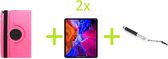 Samsung Galaxy Tab A7 10.4 (2020) Multi Stand Case - 360 Draaibaar Tablet hoesje - Tablethoes - Donkerroze + 2x Screenprotector + Stylus
