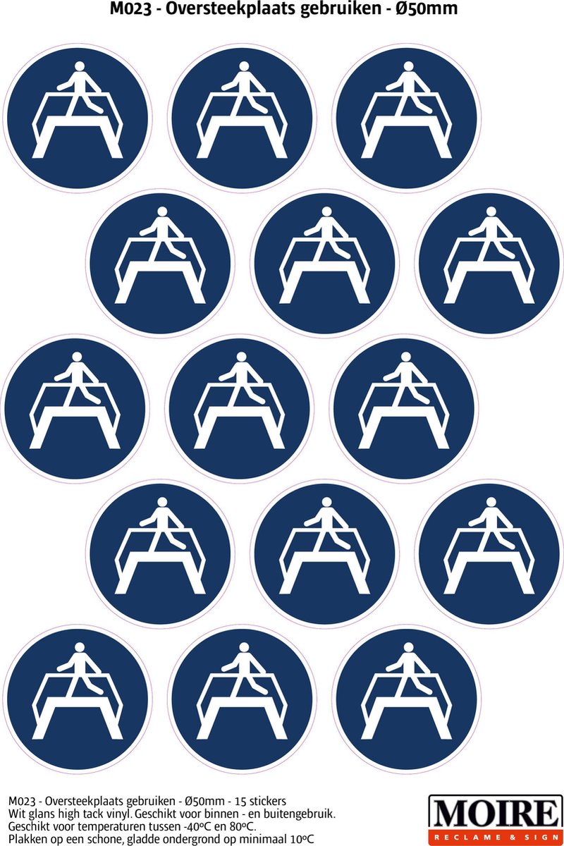 Pictogram sticker 75 stuks M023 - Oversteekplaats gebruiken - 50 x 50 mm - 15 stickers op 1 vel